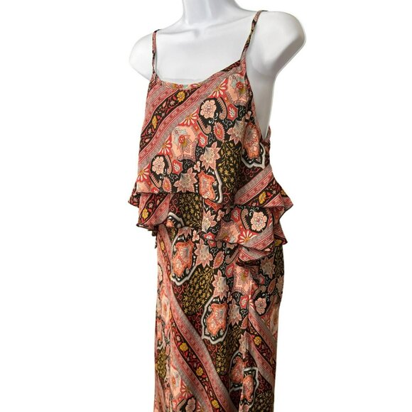 Perry Walker Bohemian Silk Blend Ruffle Spaghetti Strap Maxi Dress Y2K Retro - Picture 3 of 6